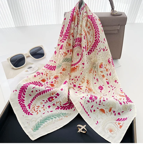 Pañuelo cuadrado de seda para mujer, de lujo, con estampado floral, de satén suave, pañuelo para el pelo, pañuelo para el cuello, hiyab, diadema para mujer, foulard, cinta para bolso - Product Image 4