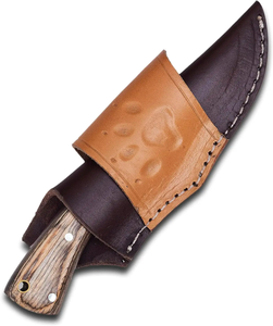 Cuchillo Táctico de Caza de Hoja Fija Personalizable, Hoja de Acero Inoxidable con Empuñadura de Madera, 170 mm de Longitud, Orificios para Colgar, Funda de Cuero - Product Image 3