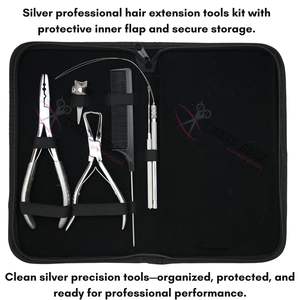 Kit de herramientas para extensiones de cabello con aguja de bucle, enhebrador, pinzas de estilismo, peine y alicates de acero inoxidable en estuche de salón - Product Image 5