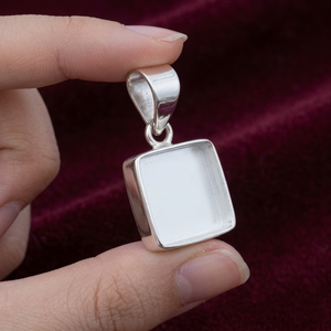 Tending 925 Sterling Silver Square Bezel Pendant Minimalist <b>Blank</b> Stone Setting Charm Geometric Handmade Custom DIY Jewelry - Product Image 2