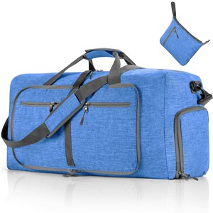 Waterproof Blue Foldable Travel Sports Gym Duffle <b>Bag</b> Large Capacity Weekender <b>Tote</b> <b>With</b> Multiple <b>Zipper</b> Pockets And Padded Stra - Product Image 6