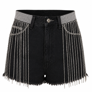 New Trendy Vintage Style Washed Denim Shorts High Waist Customised Rhinestone Design Summer Fashion Casual Outfit For Unisex - Product Image 1