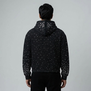 Men <b>Black</b> Rhinestone Hoodie Full Zip Rhinestones Hooded Sweatshirt <b>Jacket</b> <b>Sparkly</b> Custom Wholesale OEM Streetwear - Product Image 3