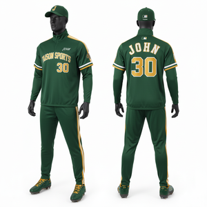 Ensemble de survêtement d'entraînement de baseball pour hommes, en polyester interlock premium 220 GSM, noir avec panneau à rayures dorées, logo personnalisé en twill. - Product Image 2