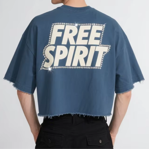 เสื้อยืดโอเวอร์ไซส์ผ้าคอตตอนหนา 240 กรัม สำหรับผู้ชาย ลายกราฟิก พิมพ์ลายสกรีนแบบกำหนดเอง ประดับด้วยเพชรเทียม - Product Image 2