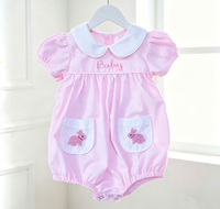 Combinaison smockée personnalisée pour bébé fille, col blanc classique, combinaison bulle rose pour bébé, vêtements de Pâques, fabricant de vêtements en gros