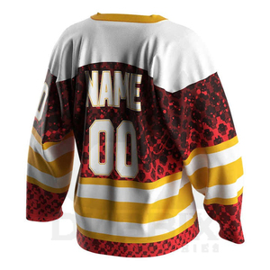 Camiseta de Hockey sobre Hielo Sublimada Personalizada, Diseño de Leopardo, Rojo, Amarillo y Blanco, Sin Mangas, Absorbe la Humedad, Ropa Deportiva para Adultos - Product Image 4