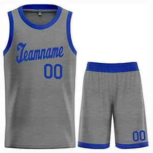 Conjunto de Uniforme de Baloncesto Personalizable, Gris Azul, Malla Sublimada, Nombre del Equipo 00, Unisex Adulto, Ropa Deportiva Transpirable - Product Image 1