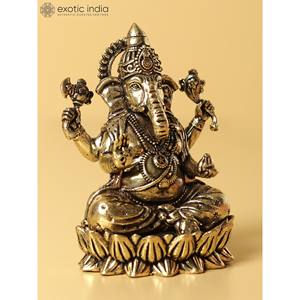 รูปปั้นพระพิฆเนศทำด้วยมือขนาด2นิ้วรูปสลักทองเหลืองขนาดเล็กผลิตในอินเดีย - Product Image 3