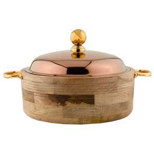 Chauffe-plat de luxe en acier inoxydable doré martelé avec couvercle bombé, pot isotherme pour service de buffet et traiteur - Product Image 4