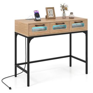 35.5\" LED Lighted Narrow <b>Console</b> <b>Table</b> with Power Station 3 Drawers and Charging Ports for Entryway or Sofa Area - Product Image 1