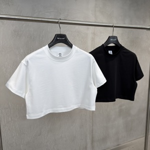 T-shirt court pour femme TITI, 100% coton, 305G, couleur unie, manches courtes, col rond, antibactérien, décontracté, tailles S-XL - Product Image 2