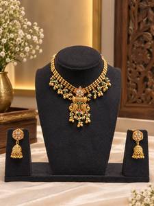 Ensemble collier et boucles d'oreilles TISHYA DIAMOND en alliage de cuivre plaqué or ethnique, imitation perle, diamant taille brillant, bijoux de mariage pour femmes - Product Image 1
