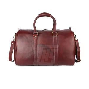 Sac de voyage en cuir véritable à la mode avec fermeture éclair, sac de week-end fait main avec poignée écologique et souple pour unisexe - Product Image 5