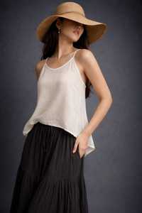 เสื้อกล้ามผ้าฝ้ายลินินสีเทาสำหรับผู้หญิง แบบไม่มีสาย สีพื้น เรียบง่าย ระบายอากาศได้ดี ทอแบบมีริ้ว ความยาวปกติ - Product Image 4