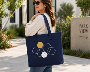 300gsm Navy Blue <b>Canvas</b> <b>Tote</b> Bag Zipper Closure Cotton 18x16x4 Custom Logo Eco Friendly Reusable Large <b>Tote</b> Polyester Lining - Product Image 2