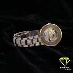 Luxury Iced Out Fashion Watch With Crystal Detailed Silver Bracelet Gold Tone Bezel Elegant Dial Premium Wristwatch - Product Image 3
