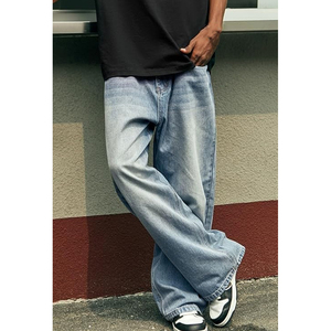 Men Streetwear Straight Jeans Oversized Loose Woven Denim <b>Pants</b> Lightweight Vintage Casual Fashion Clothing - Product Image 4