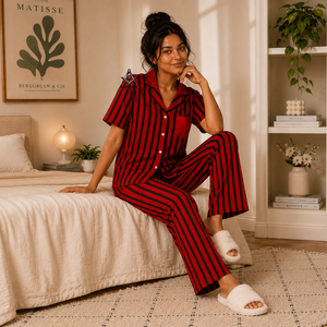 Delta Sigma Sorority Greek Apparel Heritage Masonic Regalia Red Black Striped Women Sleep Wear Elegant <b>PJs</b> Night Wear - Product Image 4