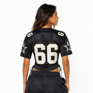 Y2K Vintage Varsity Inspired Side Lace Up Black Mesh Football Crop Jersey women's shirt Customise Logo Sporty Casual Fashion Top - Product Image 3