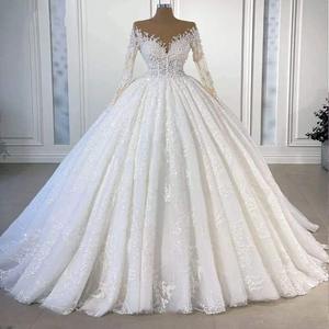 Nouvelle Arrivée Robe de Mariée de Luxe Princesse à Manches Longues, Ornée de Perles, Robe de Bal avec Grande Traîne - Product Image 4