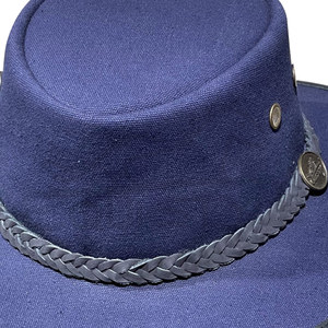 Sombrero de safari de algodón encerado azul, de ala ancha, para verano, para exteriores, con banda trenzada, para caza, pesca, unisex, protección solar. - Product Image 3