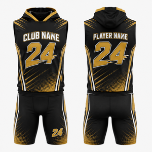 Conjunto de Sudadera con Capucha y Jersey de Baloncesto Sublimado Personalizado, Negro y Dorado, Talla 24, Transpirable, Uniformes Unisex para Adultos, 100% Poliéster, Fusión sin Costuras - Product Image 1
