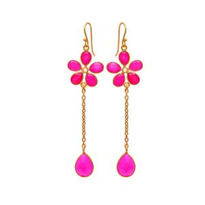 Pendientes de Flores Rosa Fucsia, Pendientes Antiguos Hechos a Mano, Joyería Floral en Forma de Gota, Plata de Ley 925, Joyería de Estilo Moderno - Product Image 1