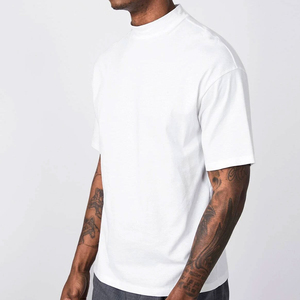 T-shirt col montant épais 300 GSM de luxe vierge 100 % coton personnalisé à col large surdimensionné pour hommes - Product Image 3