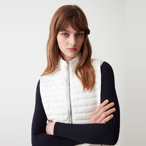 Women's High Quality Slim Fit Breathable Knitted 100% Polyester <b>Zipper</b> Pockets Winters Warm Collar Design Sleeveless Quilted - Product Image 5
