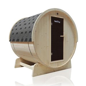 Sauna a botte in pino bianco per tre persone TMG LIVING con porta in vetro temperato LSN41 - Arredamento da esterno premium - Product Image 1