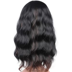 Parrucca sintetica nera media lunga con riflessi marroni e frangia per donna, per uso quotidiano, ondulata con riflessi neri e marroni - Product Image 4