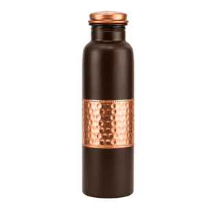 Bouteille d'eau en cuivre pur marron mat demi-martelé, anti-fuite, sans raccords, design antique, bienfaits ayurvédiques pour la santé - Product Image 1