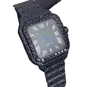 Reloj de Cuero Personalizado de Lujo para Hombre, Estilo Hip Hop, con Diamantes Moissanite, Números Romanos Negros, Movimiento de Cuarzo, Acero Inoxidable - Product Image 2