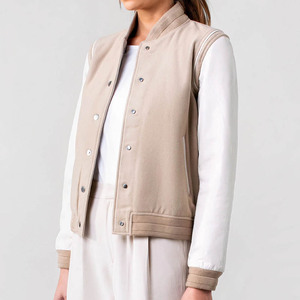 Unisex Beige White <b>Thick</b> <b>Fleece</b> Windproof Varsity <b>Jacket</b> Stand Collar Double Breasted Casual Winter Wear Regular Fit Solid Color - Product Image 5