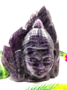 Lord Buddha Head on leaf handmade carving in Amethyst gemstone - serene and meditating Lord Buddha face - Product Image 3