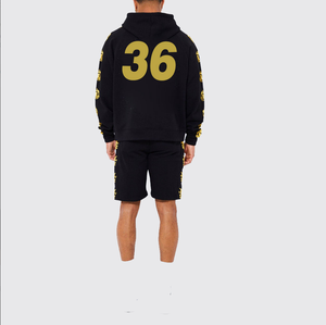 Ensemble 2 pièces pour hommes grande taille, sweat à capuche noir et short avec impression du numéro 36 au dos, streetwear hip hop - Product Image 1