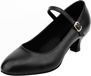 Chaussures de danse de salon pour femmes noires avec bride à la cheville, talon plat, pour la danse latine/salsa/tango (matériau PU) - Product Image 1