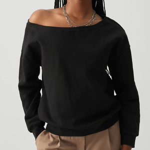 Sudadera Urbana Acogedora de Lujo para Mujer, Oversize, de un Solo Hombro, de Lana, con Lavado Ácido, Transpirable, Estilo Casual para Invierno y Otoño - Product Image 1