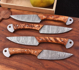 Ensemble de 5 couteaux à steak en acier Damas de haute qualité, personnalisables OEM, lames droites à biseau, manches en bois de Wengé - Product Image 3