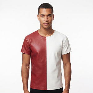 เสื้อยืดหนังวัวแท้ PU พรีเมียม คอกลม แขนสั้น ทรงเข้ารูป สำหรับผู้ชาย - Product Image 6