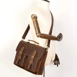 Porte-documents en cuir de vache véritable pour homme, style classique, sangle réglable, fermeture à boucle, sac de bureau, couleur unie durable - Product Image 2