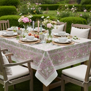 Orchid Beige 10 Seater <b>Tablecloth</b> 180x270cm Handcrafted Block Printed 100% Cotton Wedding Dining Home Decor Style For Sale - Product Image 2