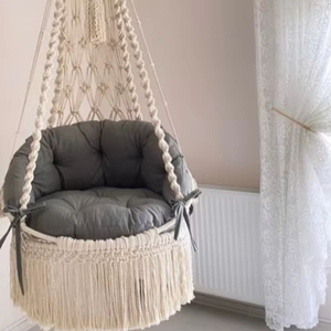 Handmade Macrame <b>Hammock</b> Swing Chair, Boho Decor, Included Cushion - Product Image 1