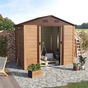 Casetta da Giardino in Metallo Marrone per Arredi da Esterno 7.7x6.4 ft, 2 Porte, 4 Prese d'Aria, Facile Montaggio - Product Image 2