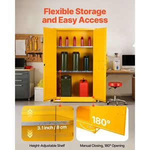 Armadio per Stoccaggio Materiali Infiammabili da 65 Galloni, 37,9 X 34,0 X 65,0 Pollici, in Lamiera Zincata a Freddo con Ripiani Regolabili per Magazzino - Product Image 6