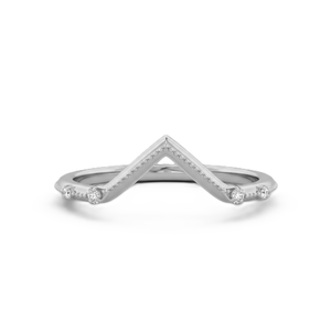 Fashion Jewelry Dainty Round Cut Lab Diamond 18K Solid Gold Chevron V Shape Ring Beaded Milgrain Minimalist Curved <b>Stacking</b> Ring - Product Image 4