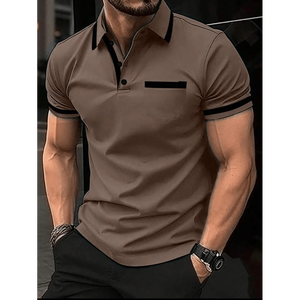 Polo pour homme de qualité supérieure, coupe ajustée, avec bordure contrastée et poche poitrine - Product Image 1