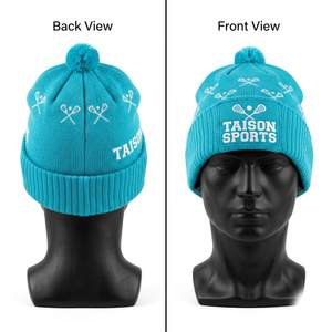 Premium 320 GSM acrylic knit lacrosse beanie black orange jacquard pattern pom pom embroidered custom logo <b>winter</b> <b>cap</b> - Product Image 2