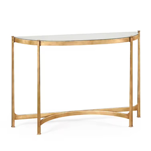 Mesa Consola Moderna y Elegante con Superficie de Madera Natural y Base Geométrica de Acero Inoxidable Dorado para Entrada o Sala de Estar - Product Image 4